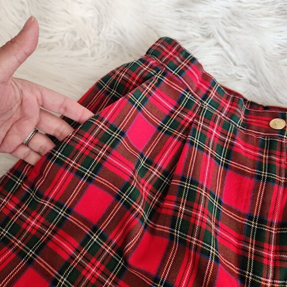 Vintage High Waisted Tartan Wide Leg Pleated Front Shorts Womens 10 Red Academia - Picture 8 of 11